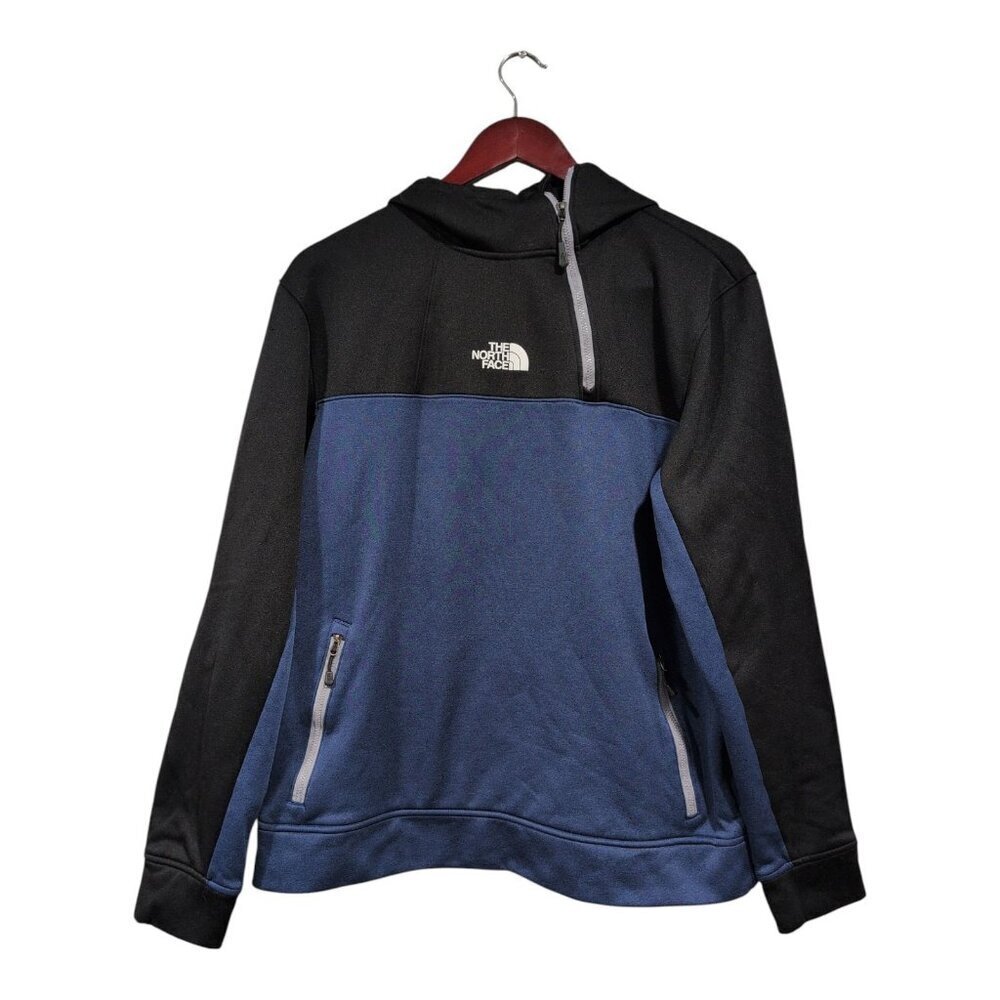 The North Face Men's Mittelegi Hooded 1/4 Zip Sweatshirt Black Blue Colorblock L